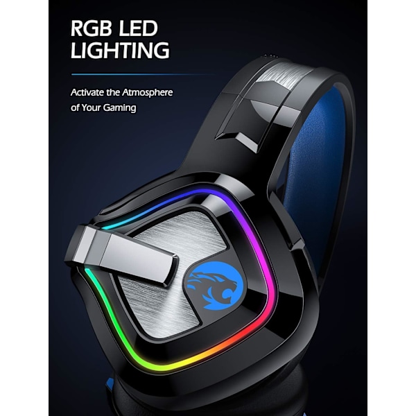 Gaming Headset PS4 Headset, Xbox One Headset med brusreducerande mikrofon och RGB-ljus, PC Headset med Stereo Surround Sound, Over-Ear