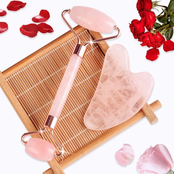 Gua Sha ja Facial Roller Beauty Massager, Jade Roller Rose Quartz