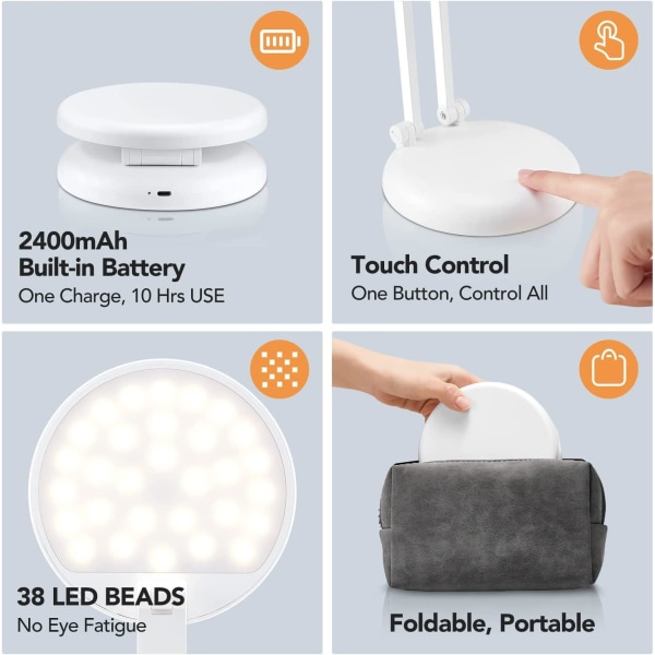 LED-bordslampa trådlös lampa, uppladdningsbar LED-lampa Sänglampa, Ljusstyrka Uppladdningsbar LED-lampa, Touch-sänglampa, LED-bordslampa trådlös lampa