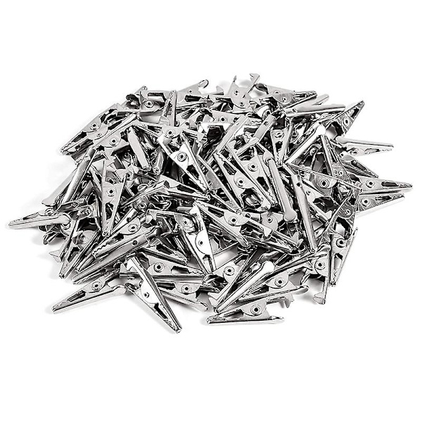 100 stk. 1,06 tommer / 27 mm Mini Metal Alligatorklemmer, Krokodilleklemmer Sølvfarvet Nikkelbelagte Testlednings Fjederklemmer.