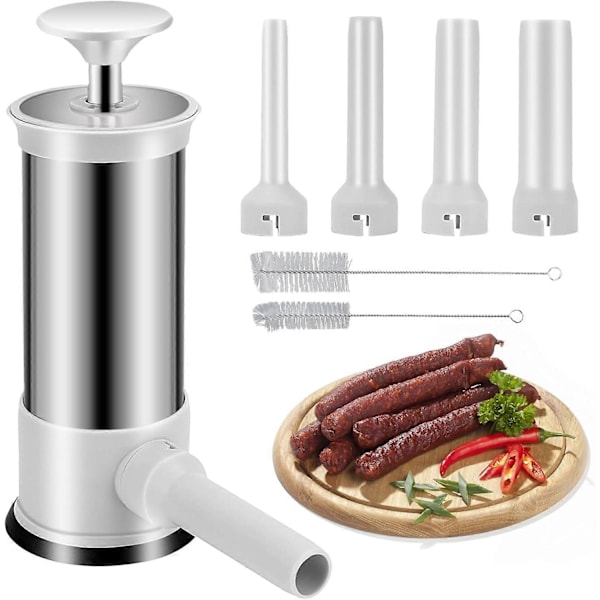 Pølsestopper, kjøkkenmaskin for hjemmelaget pølse med 4 fyllrør, vertikal pølsemaker rask pølsefylling, 1 kg