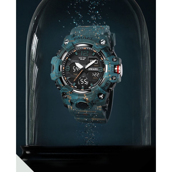 Miesten digitaalinen urheilukello, luminoidinen digitaalinen kello, vedenpitävä 50 metriä