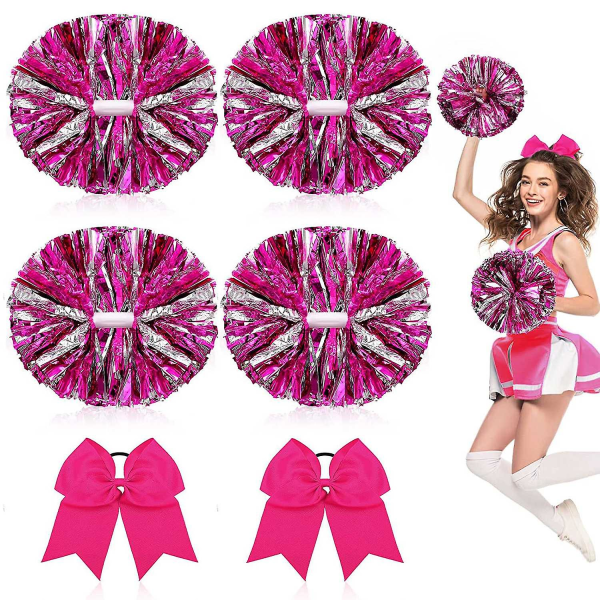 6 stk 13 tommers cheerleader pom poms og stor sløyfe, egnet for jenters cheerleader pom poms, metall pom poms og