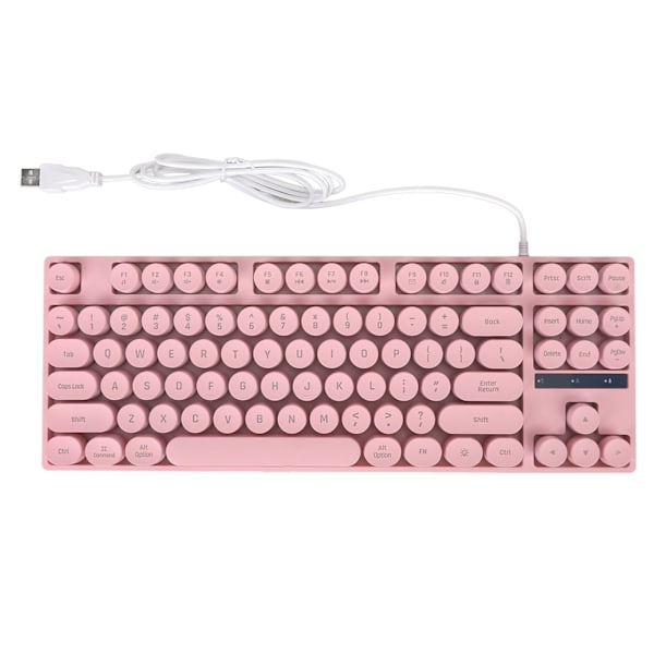 Gaming Keyboard USB Round 87 Keys Colorful Backlit Ergonomic Mechanical Touch Wired Keyboard for Desktop Laptop PC Pink