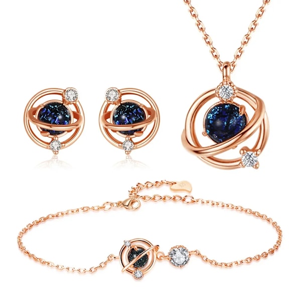 Elegant S925 Sterling Sølv Øreringe-Halskæde-Ankelkæde Sæt Luksus Bryllupssmykker{GKS}