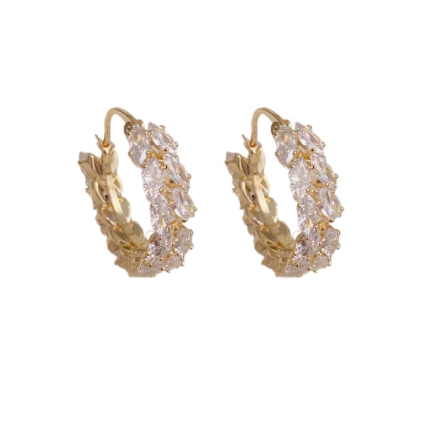 Bladörhängen för kvinnor, Delikata guld CZ bladformade örhängen, eleganta och glänsande