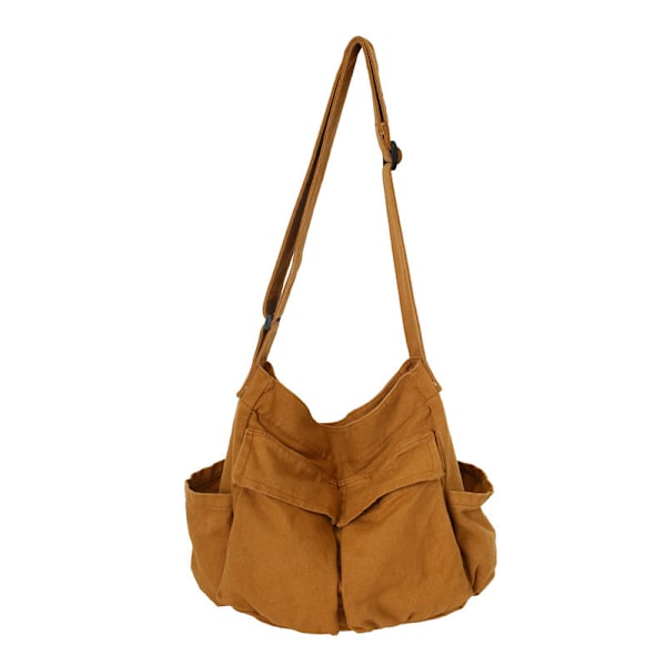 Stor Canvas Messenger Bag med Flera Fack Casual Väska för Kvinnor och Män Brown
