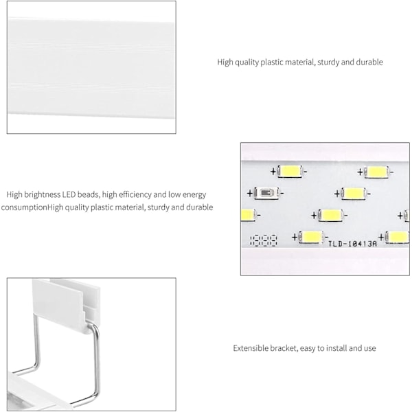 Akvatisk lys, indtrækkelig ultratynd akvarielys akvarielys fremhæv LED-lys 5W til akvariebelysning Anvendelig størrelse 20-30cm EU