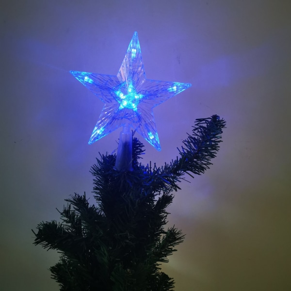 Sæt med 2 julgranstjärnor, julgransdekoration 30 LED stjernelys batteridrevet julgranstopper blå glimtstjärna belysning julgransprydnad