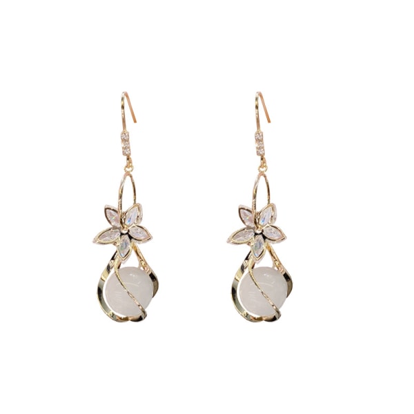 Long earrings with floral and opal pendants, women's pendant earrings, opal party jewelry