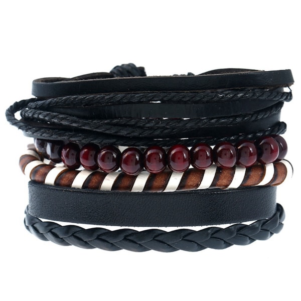 4PCS Fashion Braided Bracelet Retro Leather Adjustable Braided Bracelet for Men