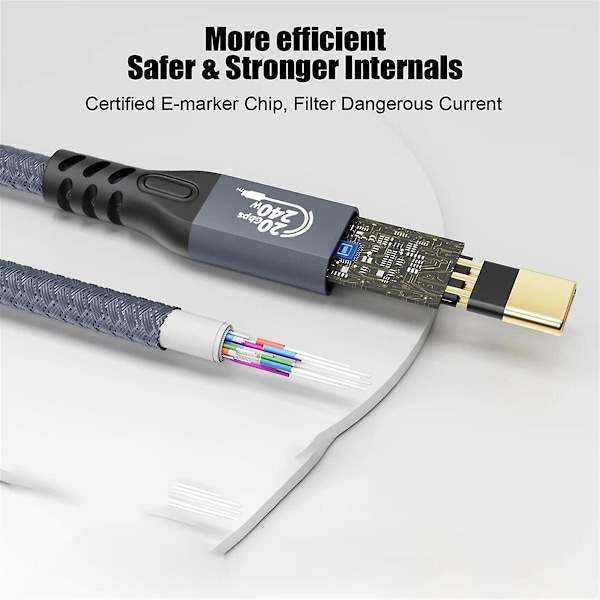 USB-förlängningskabel 4K-kabel Typ-C hane till hona förlängning Ultra HD 20 Gbps 240 W data snabb HD-överföringsledning 2 m