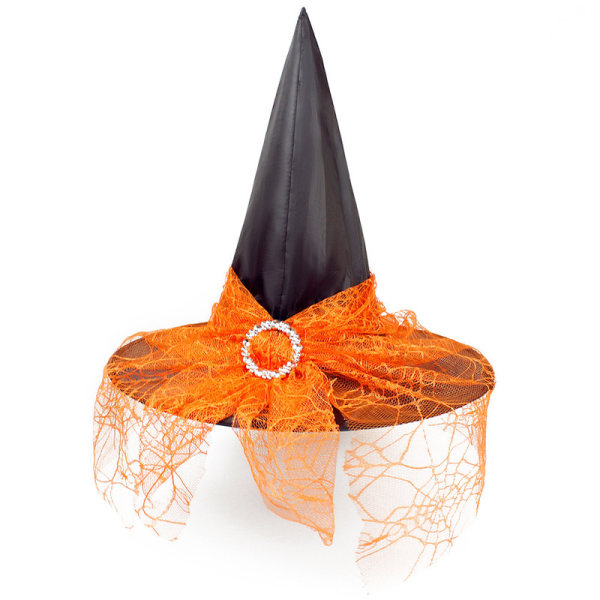 Halloweenhatt Häxa Partydekoration Mesh med spänne Häxhatt Orange