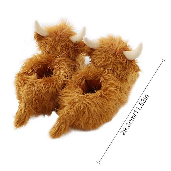 Highland Cow Tofflor, Plyschiga Skotska Ko-tofflor, Mjuka Varma Djurtofflor för Hemma Inomhusbruk (FMY) 11.53in