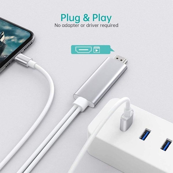 Lightning til HDMI Kabel Adapter, iPhone iPad til TV, 1080p