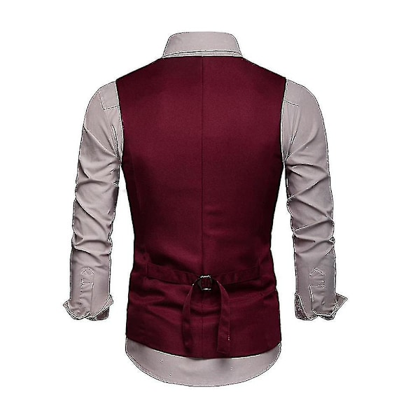 Herrväst V-ringad Kostymväst Enkelknäppt Slim Fit Mode Kostymväst Claret-FQ3- Claret S