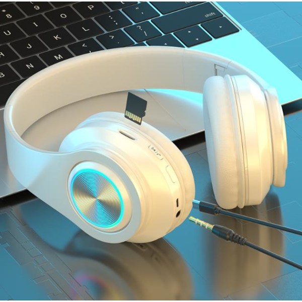 Oplyste Bluetooth Headset Over-Ear Subwoofer trådløse sportshovedtelefoner white