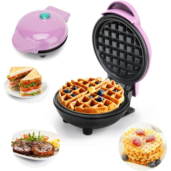 (Rosa) Mini Rund Våffeljärn och Pannkaksvåffeljärn för Julgåvor, Mors Dag, Barn