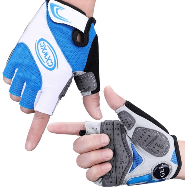 Cykelhandskar män halvfinger med gelvaddering for støddämpning MTB-handskar Blå L