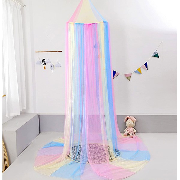 1 stk. Dome Baby Myggenet Gratis installation Børn Sød og smuk sengehimmel (Rainbow Colo) -AD10--O-