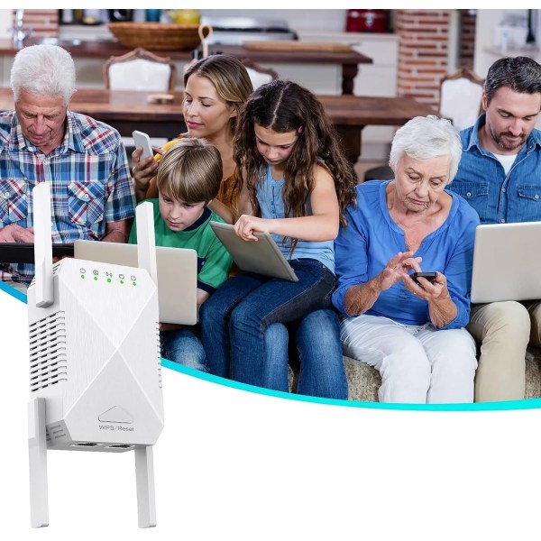 WiFi-repeater, 1200Mps Dual Band2.4G/5g WiFi-forsterker, WiFi-signalforsterker, 4 antenner, 2 LAN-porter, WiFi-forsterker