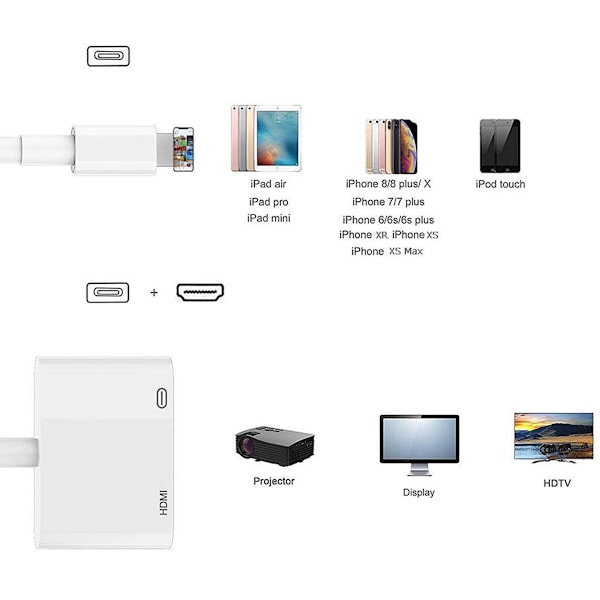 Lightning til HDMI Digital TV Adapter FULL HD 1080P Kabel for Apple iPad iPhone