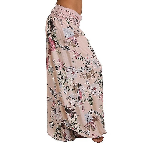 Yogabyxor för kvinnor, vida, bohemiska, avslappnade, lösa harem-byxor, rosa, XL