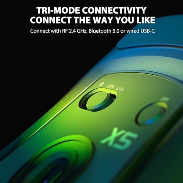 Superlätt trådlös spelmus, Tri-Mode-mus (2,4 GHz/BT 5.0/USB-C med kabel), lång batteritid, justerbar DPI.