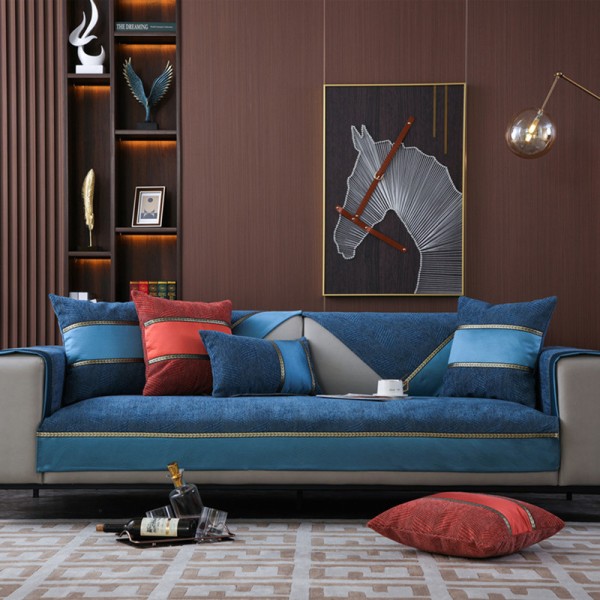 Halkfri soffdyna i farveblok i moderne minimalistisk stil Mörkblå 70*70cm