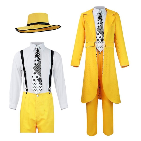 The Mask Jim Carrey Gul Kostym Cosplay Kostym Herr Uniform Kläder Set 3XL