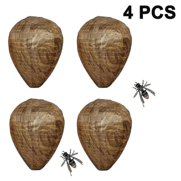 4-pack Vattentät Getingbo Attrapp Hängande Getingskrämma Falskt Tyg Getingbo Giftfri Bi-attrapp Avskräckande för Hem och Trädgård Utomhus Brun