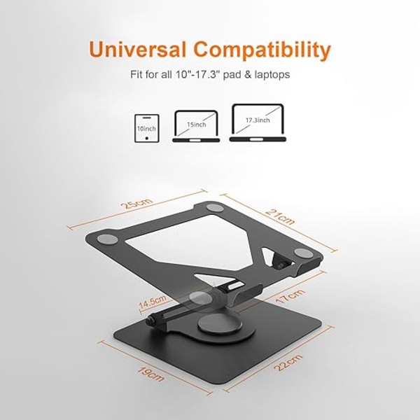 Bærbar computer stand ventileret sammenklappelig bord med roterende base, justerbar højde bærbar computer riser