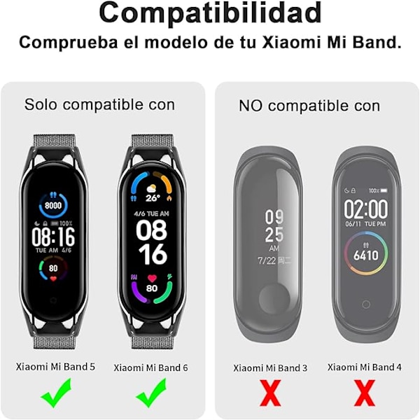 Rem for Xiaomi Band 6, oppgradert justerbart armbånd i rustfritt stål for Xiaomi Mi Band 6-reimer.