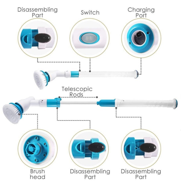 Turbo Scrub 360° Trådløs, batteridrevet roterende elektrisk rengøringsbørste