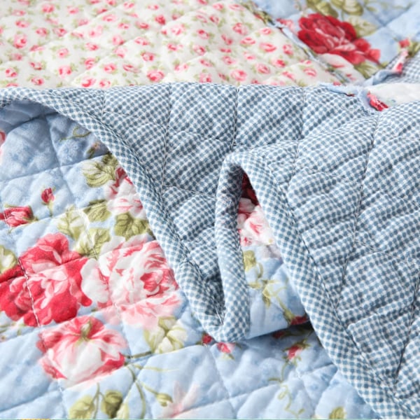 Blåt sengetæppe 130x150cm, blødt og behageligt 100% bomuld enkelt sengetæppe, blåt mønstret patchwork sengetæppe, ægte patchwork sengetæppe, egnet
