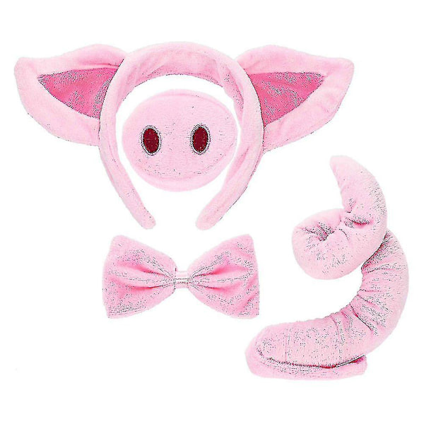 Pink Gris Kostumesæt med Ører, Næse, Hale og Butterfly