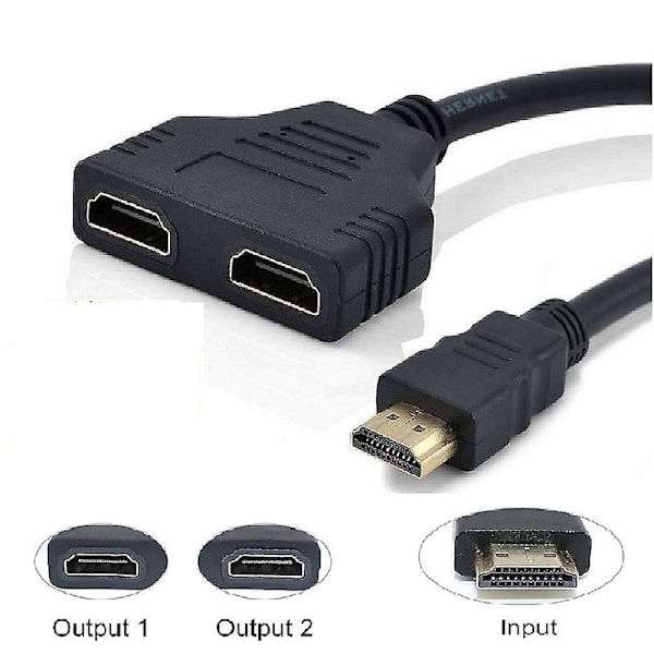 HDMI-jakajasovitin   Kaksi HDMI-porttia Y-jakaja 1 sisään 2 ulos / HDMI-uros HDMI-naaras 1-2-suuntainen HDMI HD:lle  LED  LCD  TV ps3