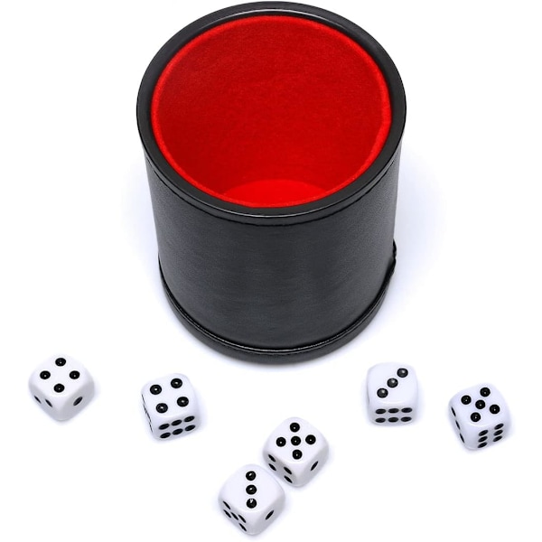 Tärningskopp i konstläder med sammetsinsida, tyst vid skakning för Liar's Dice Farkle Yatzy brädspel (röd)[mo]