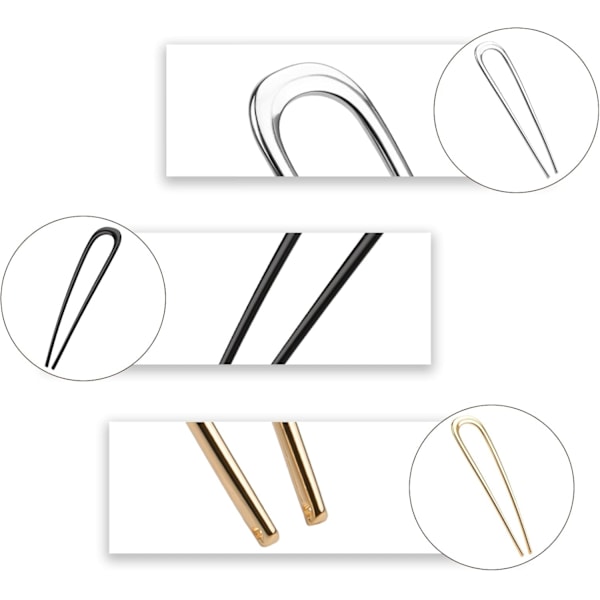 3 stk Fransk Hårnål Metall 14cm/5.5in Fransk Nål Fransk Twist Hårnål U-formet Hårgaffel Gull Sølv Svart Hårnåler Stor Opprulling