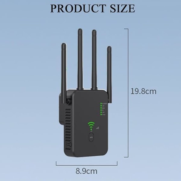 WiFi-toistin 1200Mbps WiFi-signaalinvahvistin Kaksikaistainen 2,4 GHz ja 5 GHz Mesh WiFi -verkonlaajennin 4 antennia