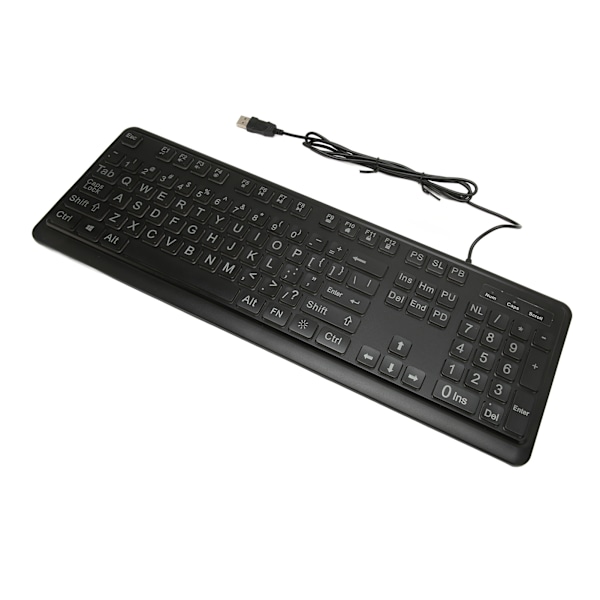 Stort trykt tastatur med store, fede bogstaver 104 taster Standard fuld størrelse USB kablet hvid LED baggrundsbelyst computertastatur