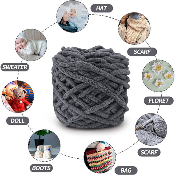 Stickgarn 4x Stickgarn för Virkning, Mjukt Chunky Garn för Garnprojekt dark gray