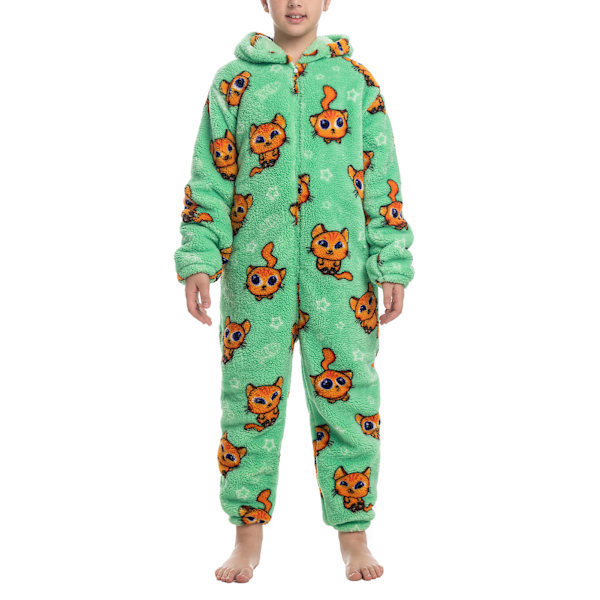 Barn Onesie Pyjamas Sött Mönster Tryck Dragkedja Unisex Huva Fluffig för Vinter Höst Typ 5