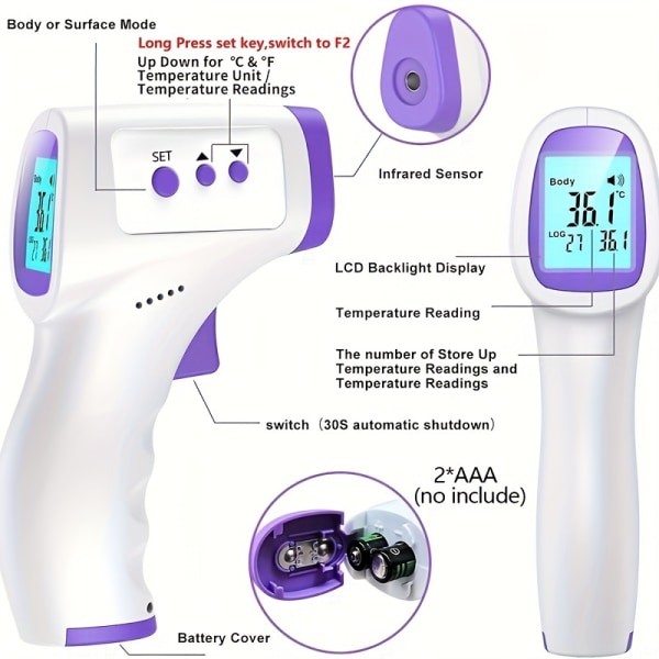 1kpl Digitaalinen otsalämpömittari, kosketukseton infrapunalääketieteellinen lämpömittari, kehon lämpötilan mittaustyökalu, aikuisille baby , ilman paristoa