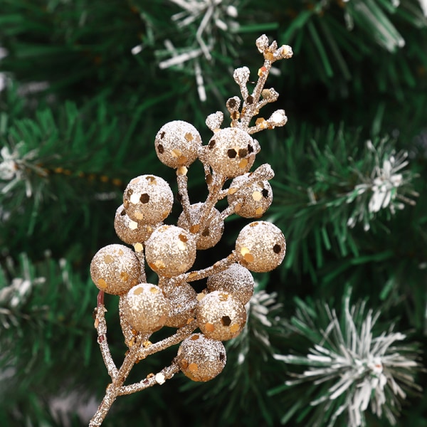 24 stycken bärdekorationer, konstgjorda bärplockade julbärsgrenar för julgransdekoration (champagneguld)