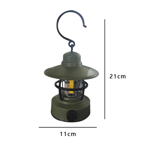 Ladattava kannettava LED-leirivalaisin, retrotyyliin pöytälamppu, portaaton himmennys, vedenpitävä, sopii retkeilyyn, ripustettava telttavalo