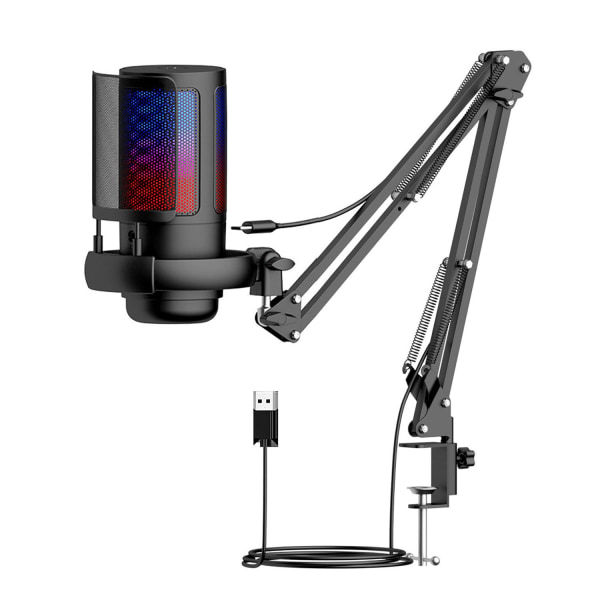 RGB Gaming Microphone with Adjustable Stand, Cardioid Pickup Microphone for PC PS4 PS5, Mute Touch, Anti-Pop Filter