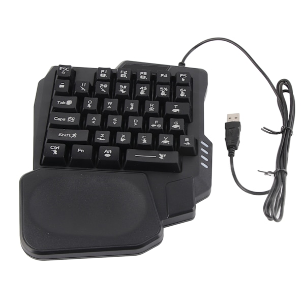 One Handed Gaming Keyboard 35 Keys Waterproof Wide Palm Rest Black Single Handed Keyboard for Computer Mobile Games