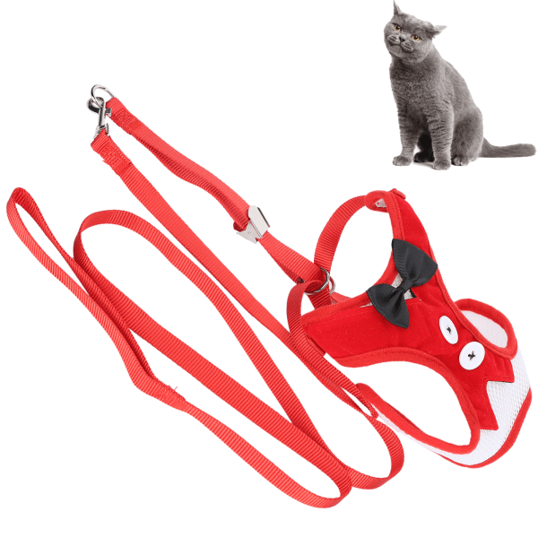 Kissan liivivaljaat säädettävällä hihnalla, lemmikin karkaussuojattu liivihihna kävelyyn (punainen S)