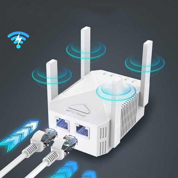 WiFi-repeater, 1200Mps Dual Band2.4G/5g WiFi-forsterker, WiFi-signalforsterker, 4 antenner, 2 LAN-porter, WiFi-forsterker